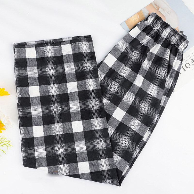 Women Edgy Summer High Waist Straight Plaid Loose Casual Wide Leg Pants