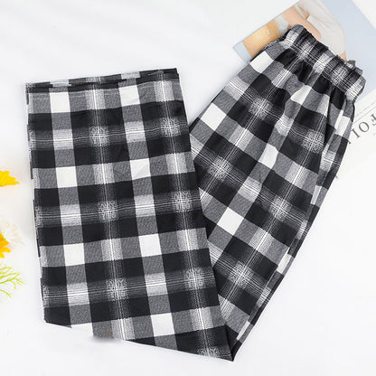 Women Edgy Summer High Waist Straight Plaid Loose Casual Wide Leg Pants