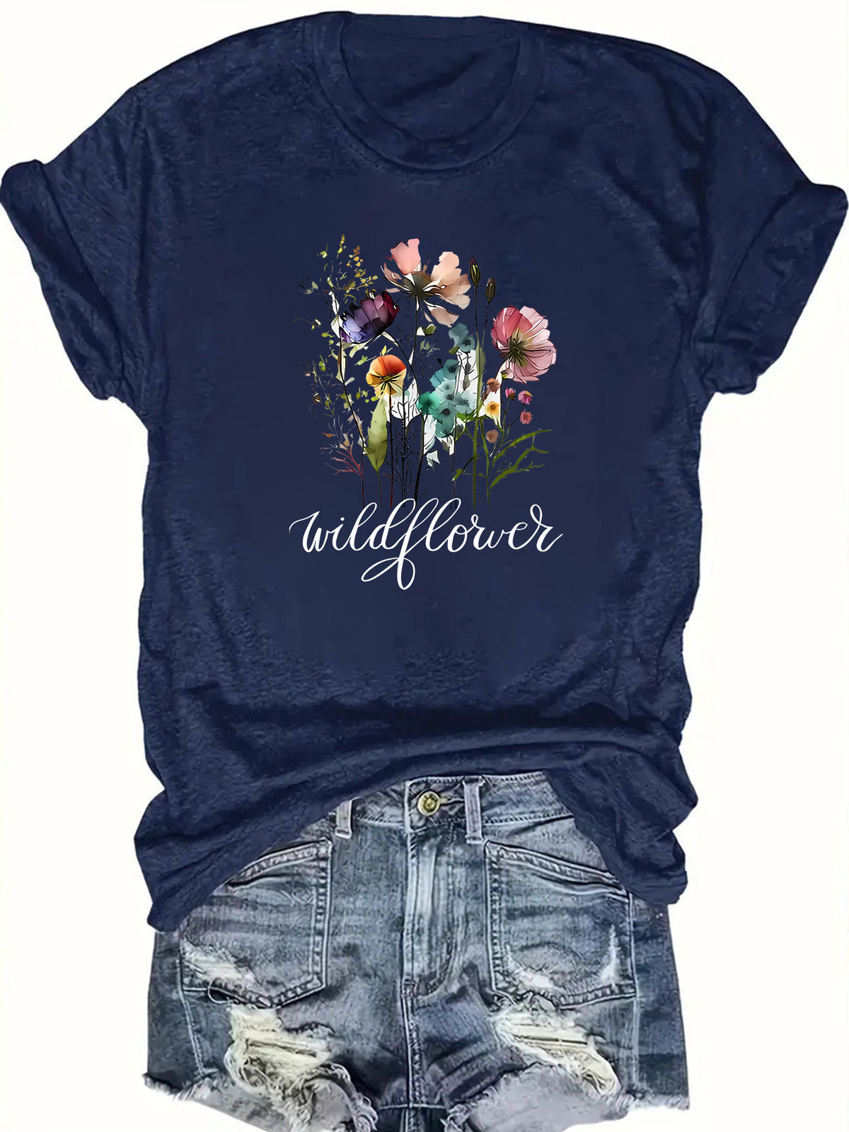 Camiseta informal con estampado floral para mujer