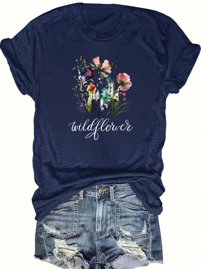 Camiseta informal con estampado floral para mujer