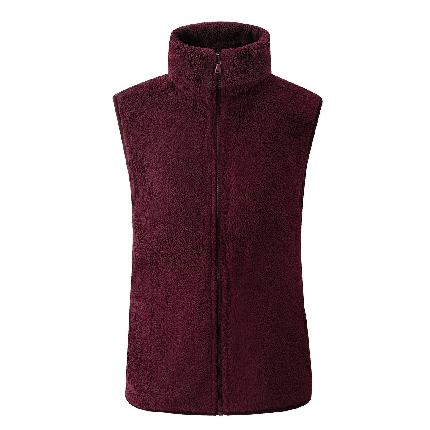 Chaleco informal de invierno de lana de color liso con cuello alto sin mangas para mujer