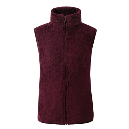 Chaleco informal de invierno de lana de color liso con cuello alto sin mangas para mujer