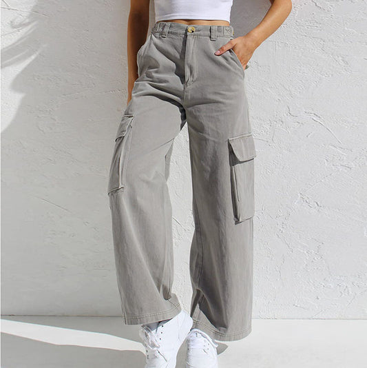 Pantalones cargo casuales de moda urbana con múltiples bolsillos para mujer