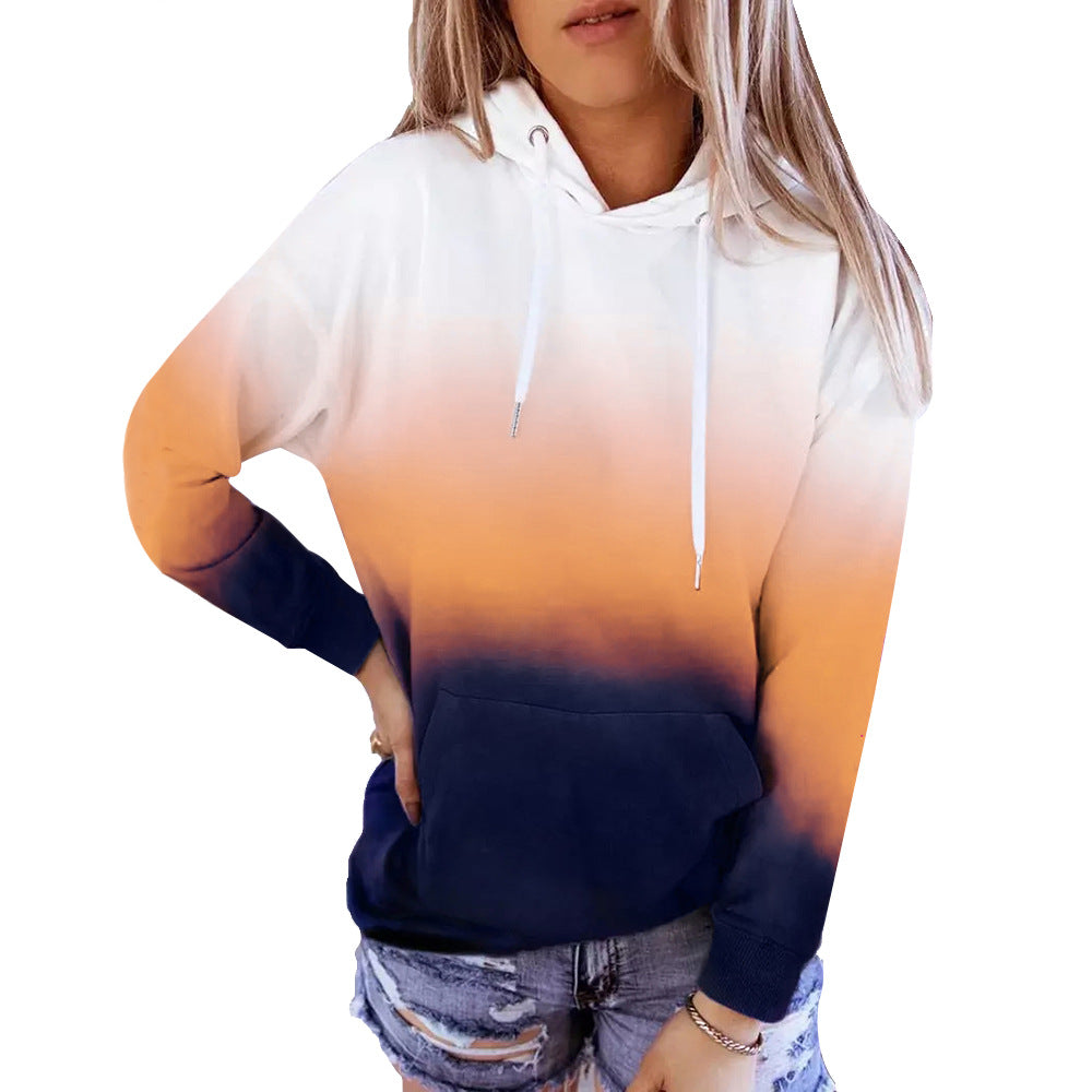 Sudadera con capucha de manga larga con estampado degradado holgado e informal para mujer