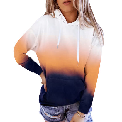 Sudadera con capucha de manga larga con estampado degradado holgado e informal para mujer