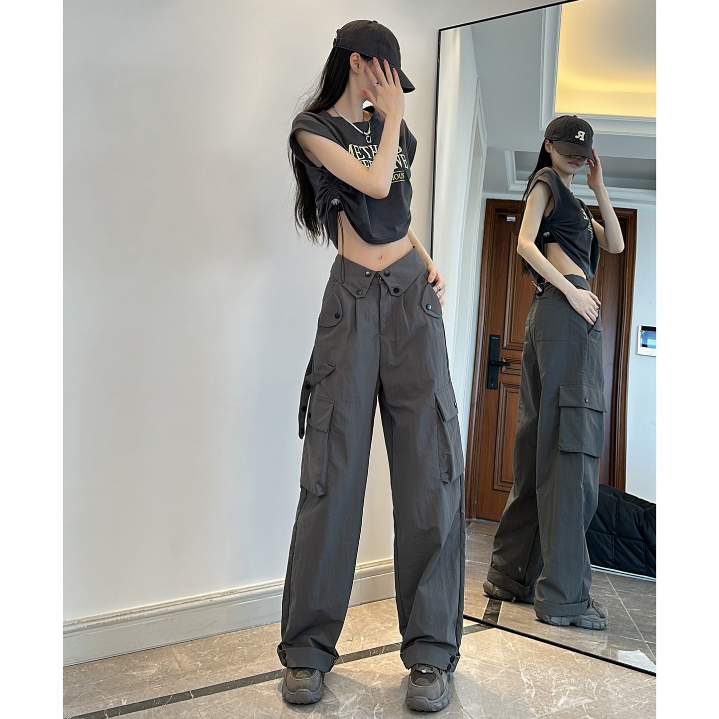 Women Casual Solid Color Loose Street Cargo Pants