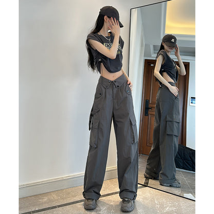 Women Casual Solid Color Loose Street Cargo Pants