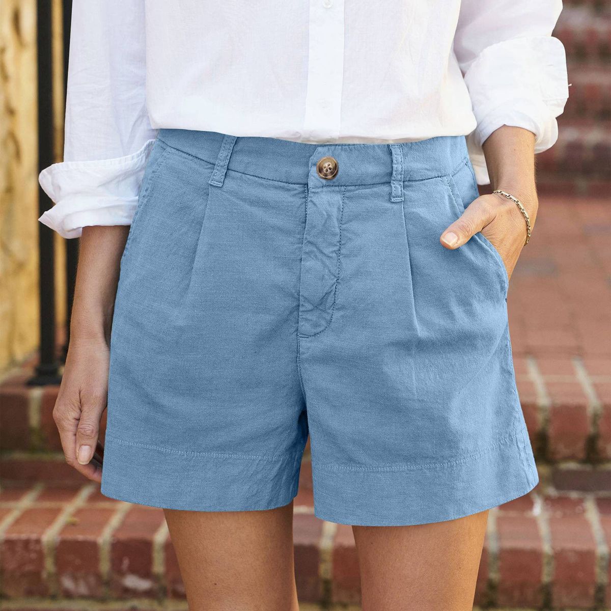 Women Fashion Casual Solid Color Cotton And Linen Shorts