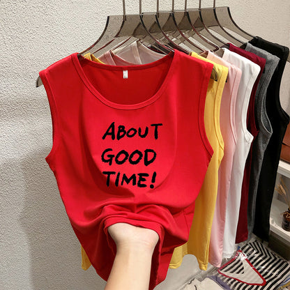 Casual Summer Sleeveless Women Letter Slogan Printed Casual Tank Top