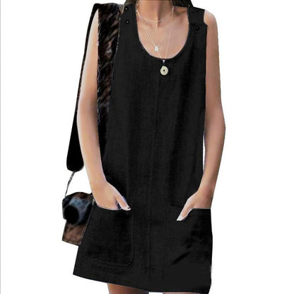 Summer Women Casual Solid Color Pocket Loose Dress