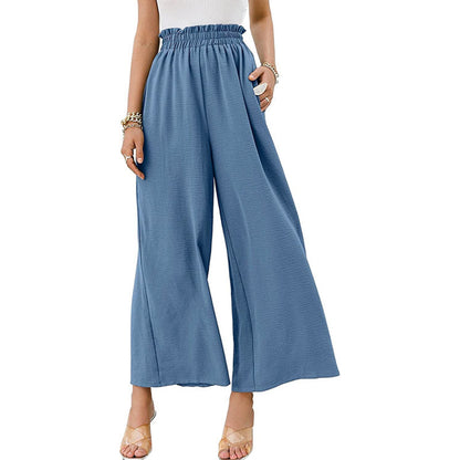 Summer Women Solid Color High-Waisted Loose Casual Wide-Leg Pants