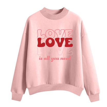 Suéter holgado informal de manga larga con cuello redondo y estampado de letras de amor para mujer para el Día de San Valentín