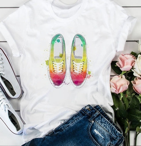 Camiseta holgada informal de manga corta con estampado floral para mujer