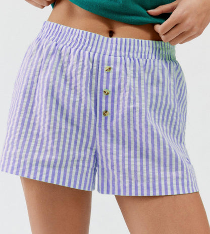 Women Casual Stripe Button Loose Shorts