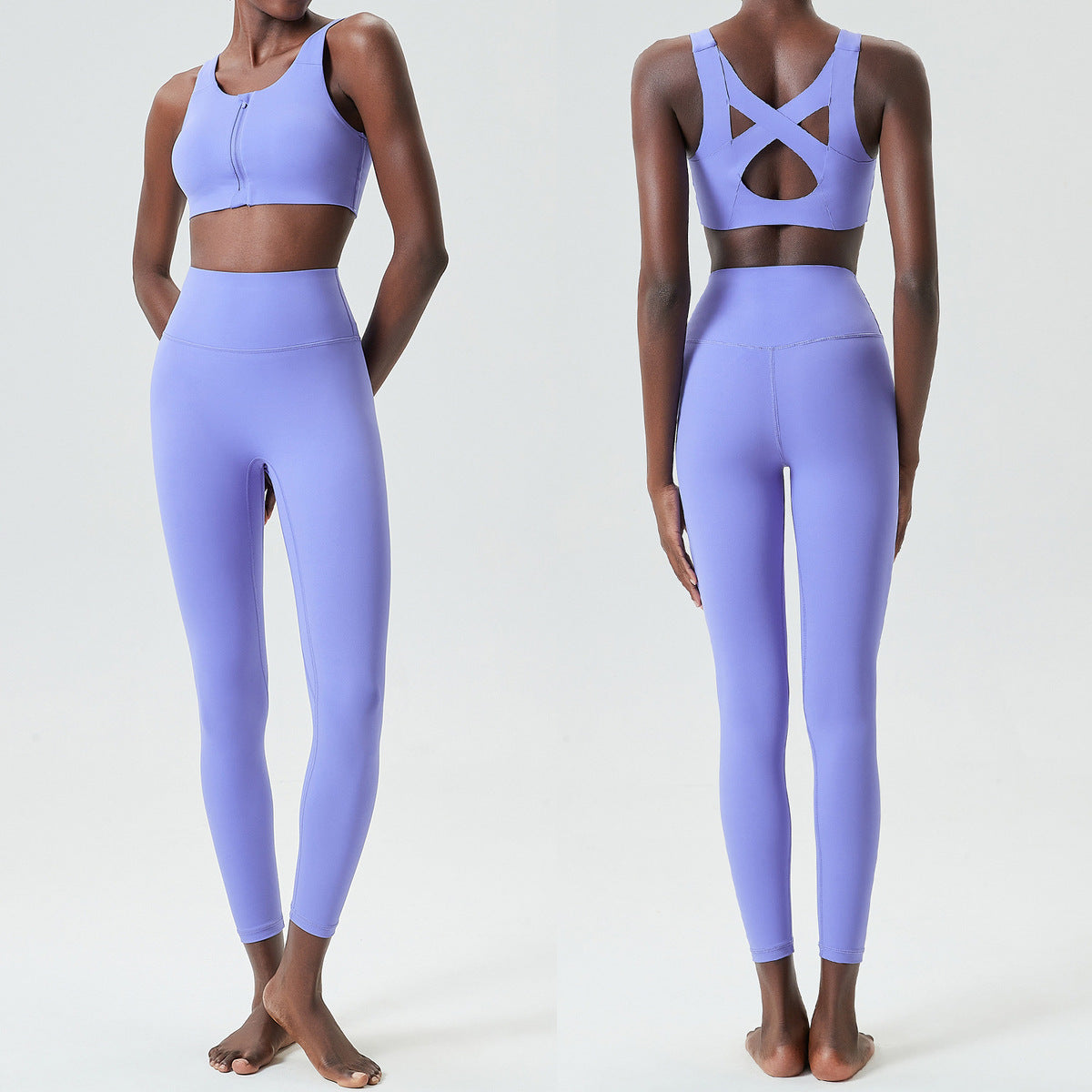 Conjunto de dos piezas de pantalones de yoga ajustados para mujer, informales, de color sólido, a prueba de golpes, para correr y fitness