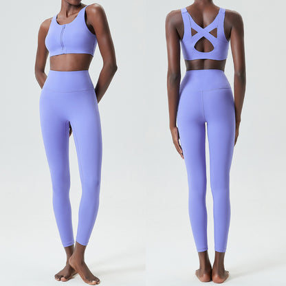 Conjunto de dos piezas de pantalones de yoga ajustados para mujer, informales, de color sólido, a prueba de golpes, para correr y fitness
