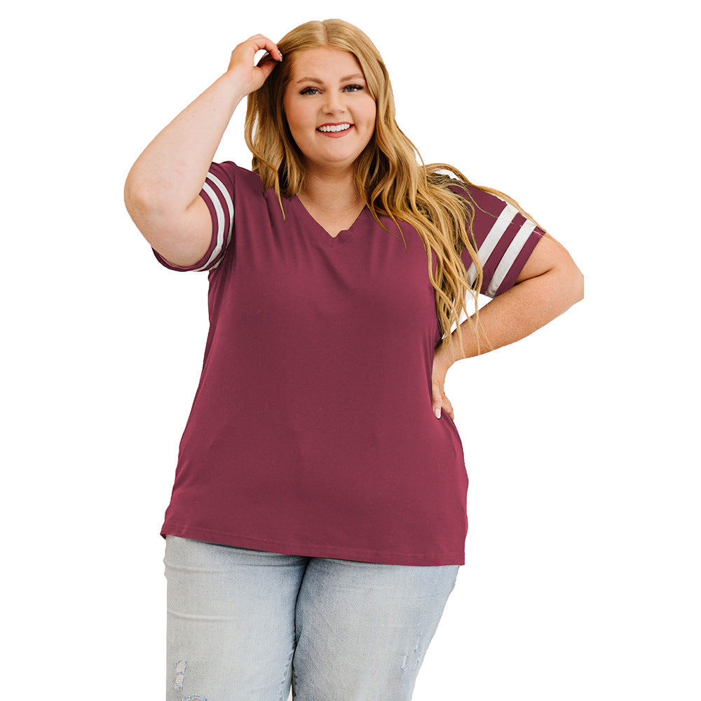 Camiseta informal de manga corta con cuello en V y talla grande para mujer para verano
