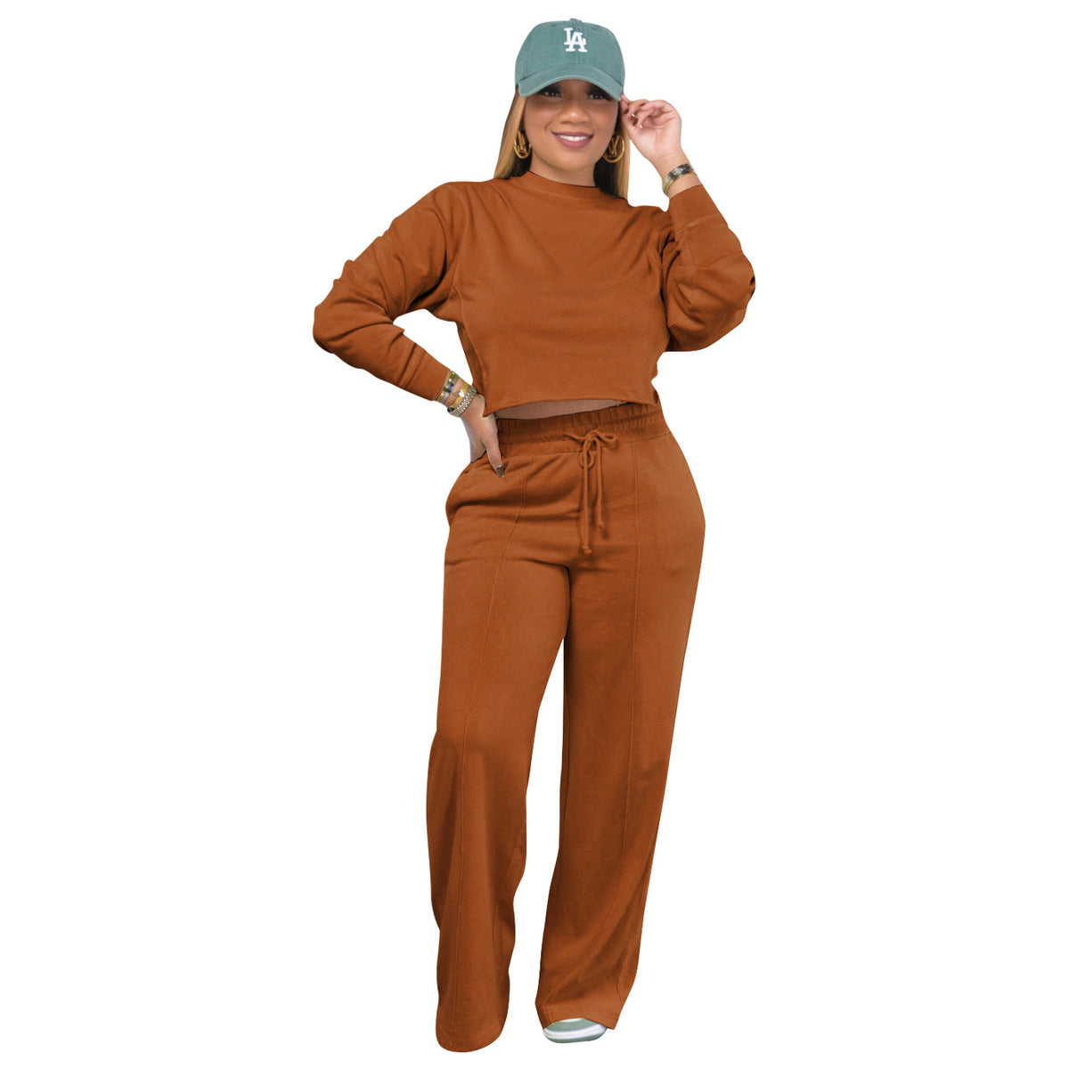 Athleisure Women Winter Thickened Crop Sweatshirt Casual Pants Two-Piece Sportswear Set