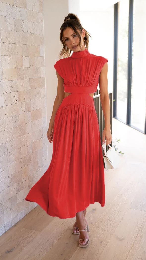 Vestido maxi casual elegante de verano de color sólido con cintura recortada