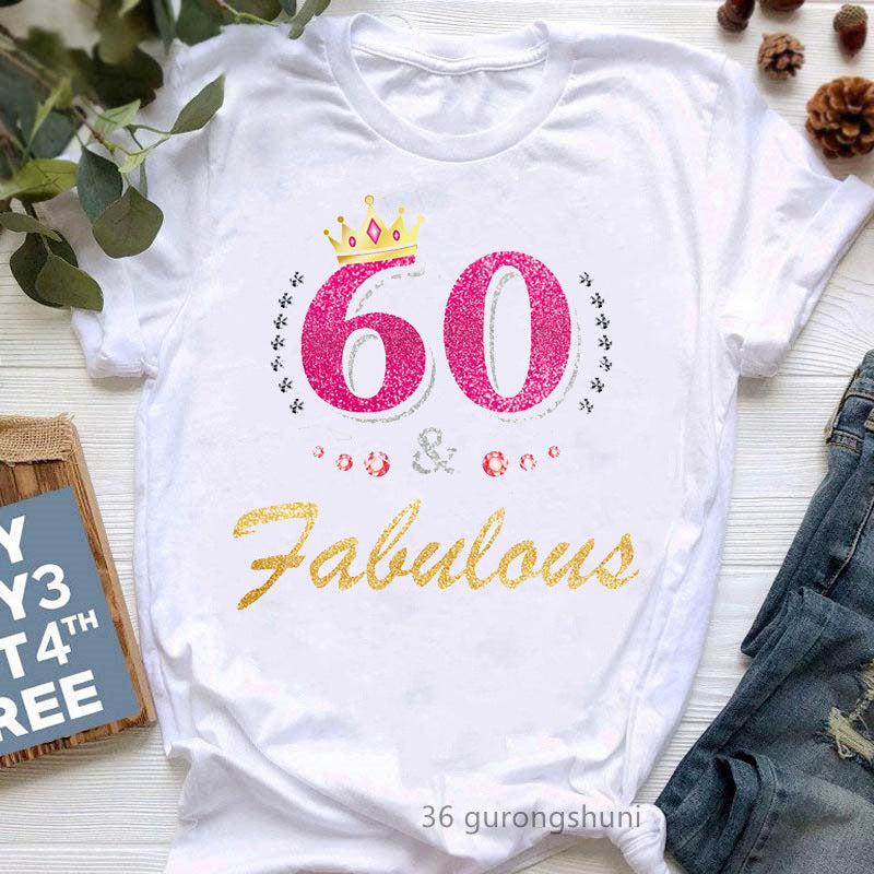 Camiseta informal de manga corta con letras de cumpleaños para mujer, talla grande