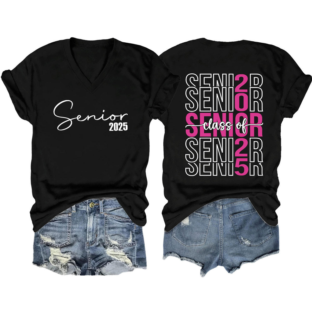 Camiseta informal de manga corta con cuello en V y estampado de letras para mujer 2025