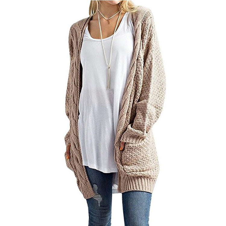 Suéter de punto de color liso informal para mujer, cárdigan de invierno y otoño