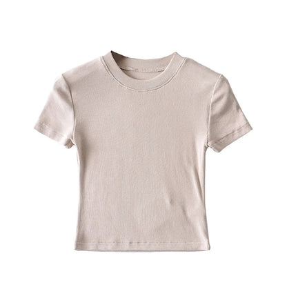 Camiseta informal de verano para mujer, color liso, cuello redondo, manga corta, sin mangas