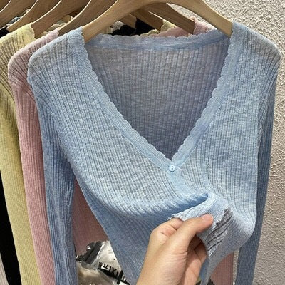 Cárdigan informal de punto de color liso para mujer, top de manga larga