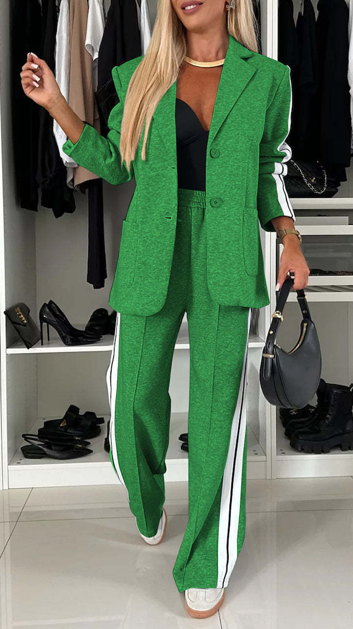 Conjunto de dos piezas de blazer, abrigo y pantalones de manga larga con solapa informal para mujer