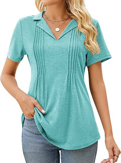 Camiseta informal de verano para mujer, con cuello en V y manga corta en blanco