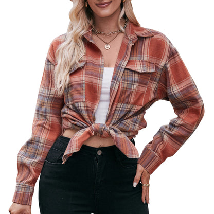 Camisa holgada informal a cuadros para mujer