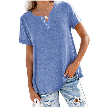 Spring And Summer Women V-Neck Solid Color Casual Women T-Shirt