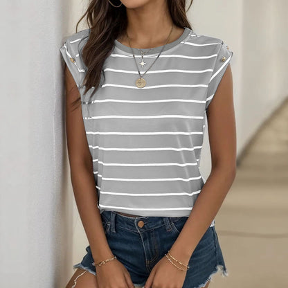 Camiseta informal de verano a rayas sin mangas para mujer