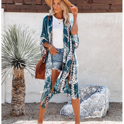 Traje de baño de gasa estampado para mujer, informal, para vacaciones en la playa
