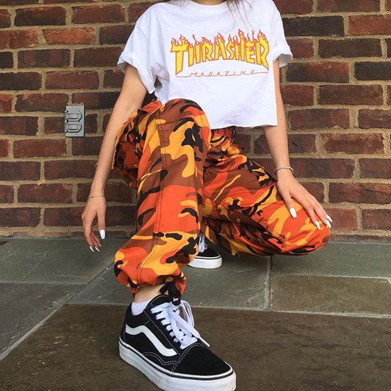 Women Autumn Camouflage Cargo Pants Denim Harem Pants Casual Pants