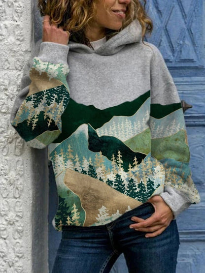 Sudadera con capucha de manga larga con estampado gráfico de otoño para mujer