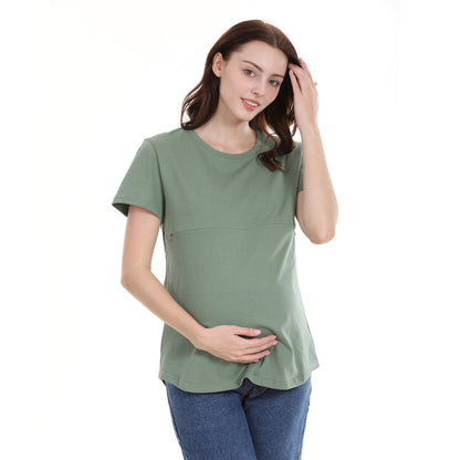 Camiseta informal de algodón de manga corta con cremallera para mujer embarazada y lactante