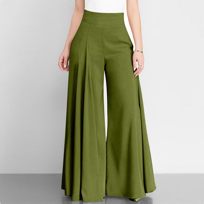 Women Fashion Casual Solid Color High Waist Wide Leg Thin Pants