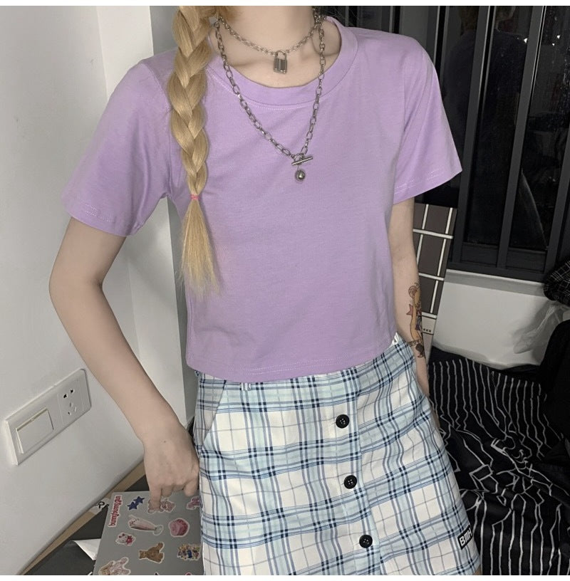 Camisetas casuales de manga corta de color liso para mujer