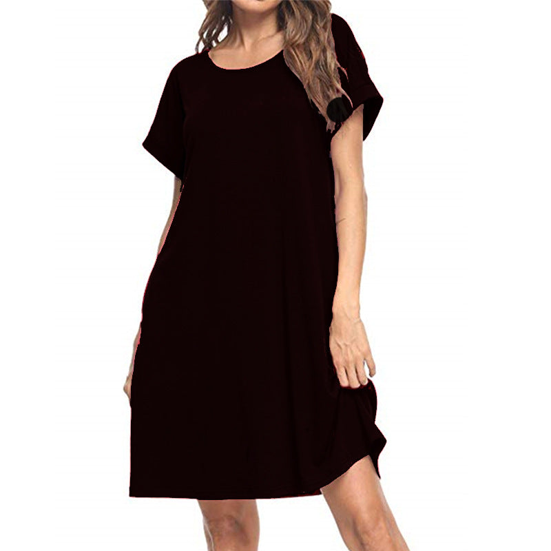 Vestido informal básico de verano de manga corta en color liso para mujer