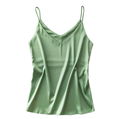 Women Casual Sleeveless Solid Color Satin Camisole