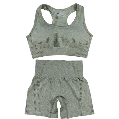 Conjunto deportivo de 2 piezas para mujer, informal, ajustado, de color sólido, con cuello en U, sin mangas y pantalones cortos