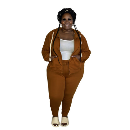 Conjunto de dos piezas con capucha informal de color liso y ajustado para mujer