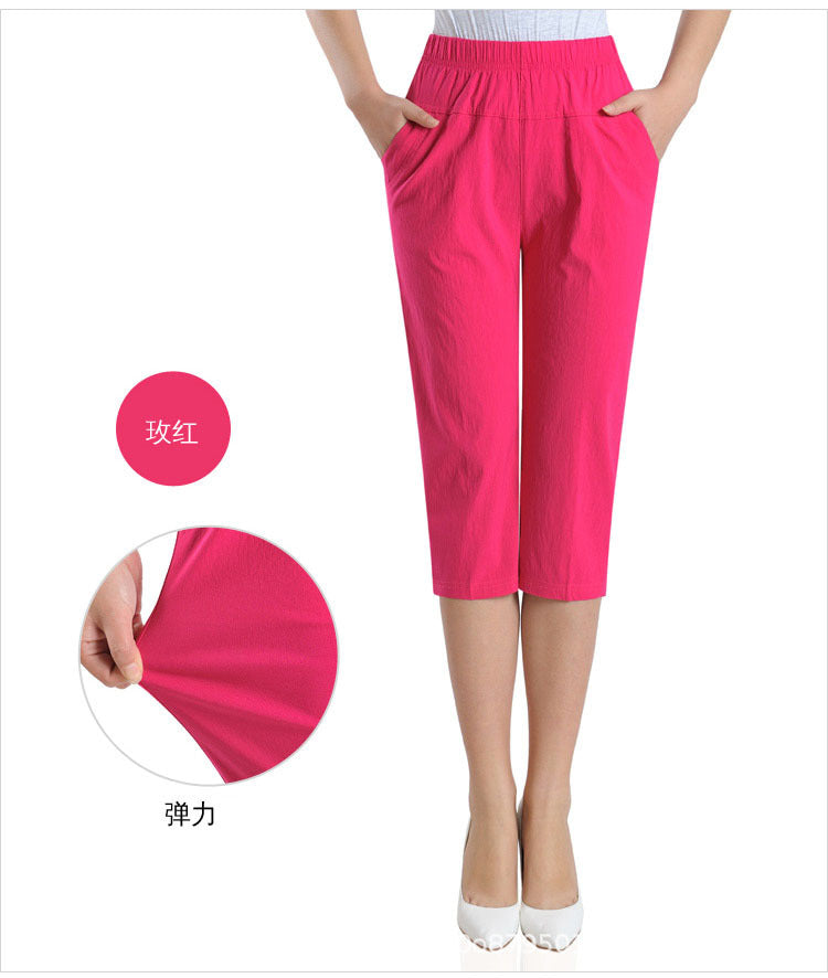 Women Fashion Casual Solid Color Plus Size Cropped Pants