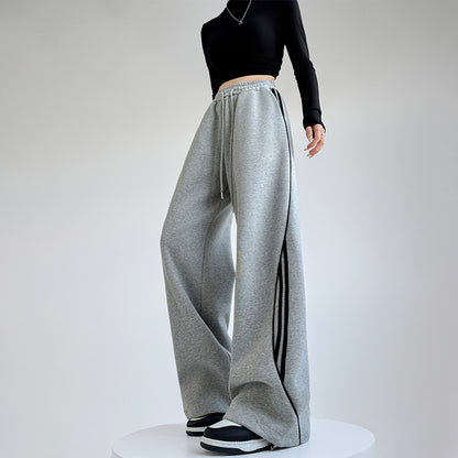 Women Fashion Casual Stripe Drawstring Wide Leg Pants