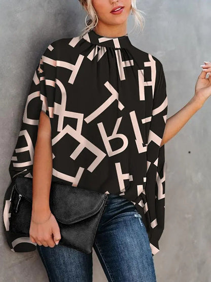 Blusa elegante informal holgada con mangas murciélago y cuello redondo para mujer, ideal para oficina y verano