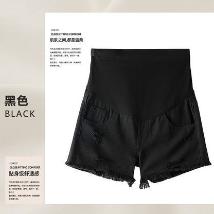 Pantalones cortos vaqueros de cintura alta holgados e informales a la moda para embarazadas