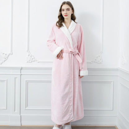 Couples Winter Fashion Casual Home Solid Color Flannel Lapel Long Sleeve Robes Sleepwear
