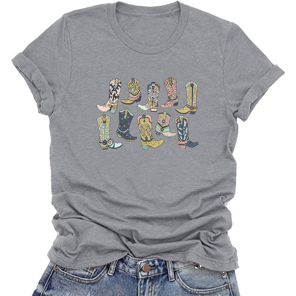 Camiseta vaquera informal de manga corta con cuello redondo para mujer, estilo occidental, de verano