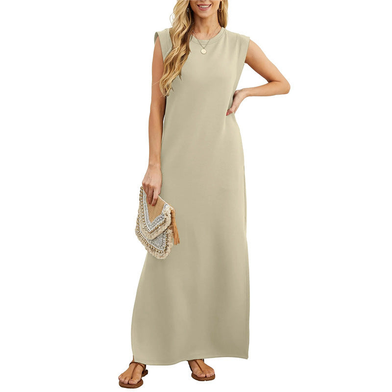 Vestido largo informal de verano para mujer, color liso, holgado, sin mangas
